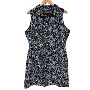 Tommy Hilfiger Blue Floral Sleeveless Button Front Dress Women's Size 14